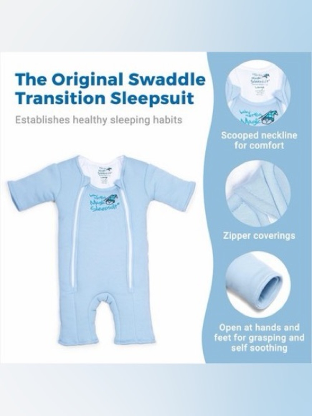 Baby Merlin’s Magic Sleepsuit Blue Small 3-6M Swaddle Transition Sleep Sack Zip - Picture 4 of 13